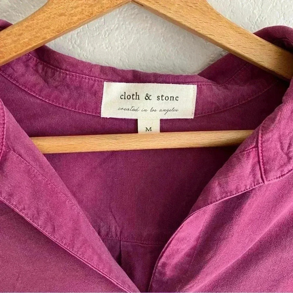 Anthropologie Cloth & Stone Magenta Long Sleeve Tie Front Shirt. Size Medium. - Picture 2 of 6